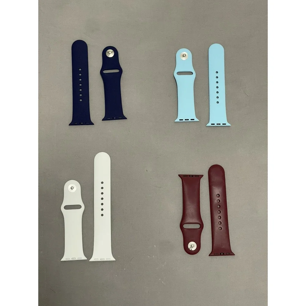 Lot of 4 Silicone Sport Bands for‎ Apple Watch Navy Blue White Sky Blue Burgundy